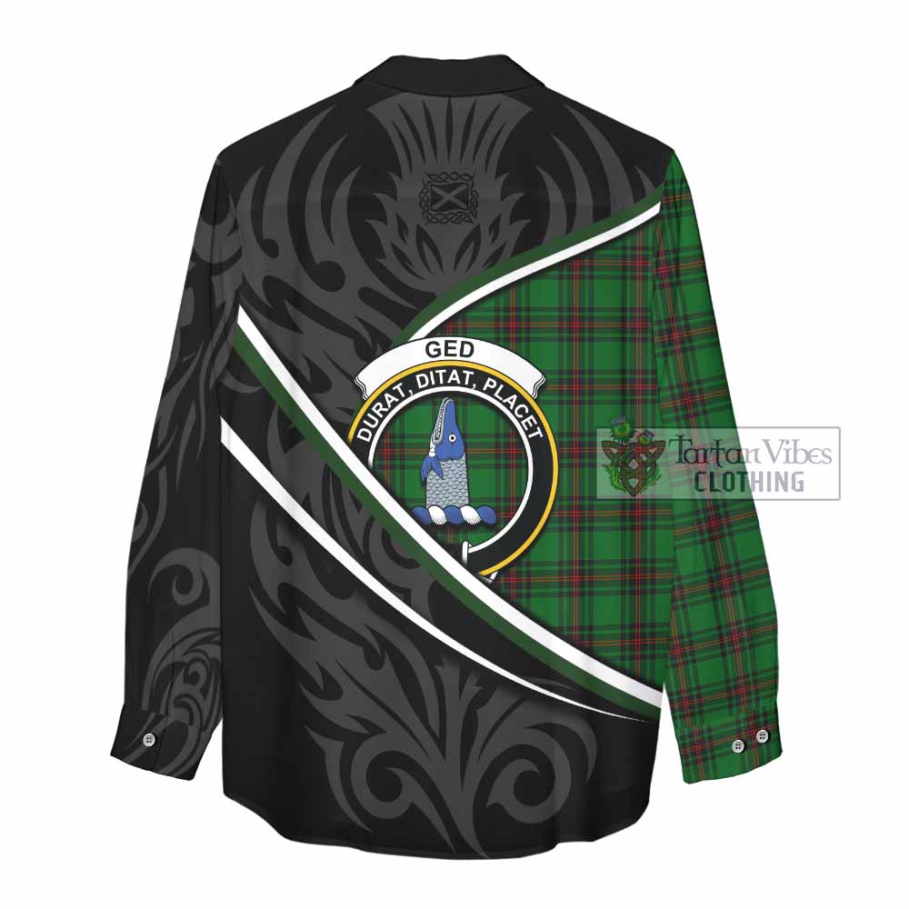 Ged Tartan Family Crest Women Casual Shirt Celtic Scottish Thistle Floral - Tartan Vibes Clothing
