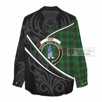 Ged Tartan Family Crest Women Casual Shirt Celtic Scottish Thistle Floral - Tartan Vibes Clothing
