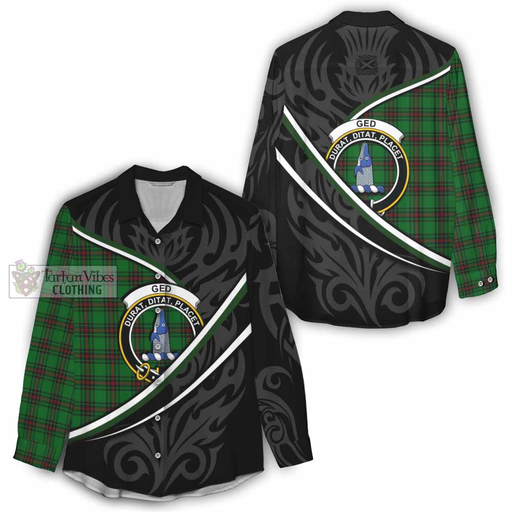 Ged Tartan Family Crest Women Casual Shirt Celtic Scottish Thistle Floral - Tartan Vibes Clothing
