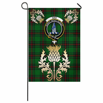 Ged Tartan Garden Flag with Golden Regal Scottish Thistle Emblem - Tartan Vibes Clothing