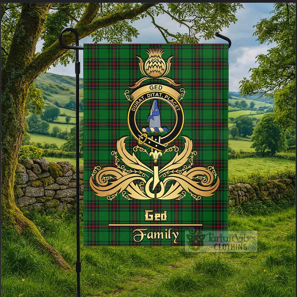 Ged Tartan Garden Flag with Highland Thistle Cherish Family Crest Style - Tartan Vibes Clothing