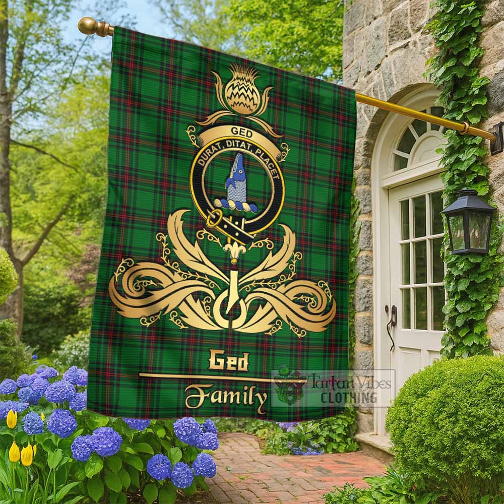 Ged Tartan Garden Flag with Highland Thistle Cherish Family Crest Style - Tartan Vibes Clothing