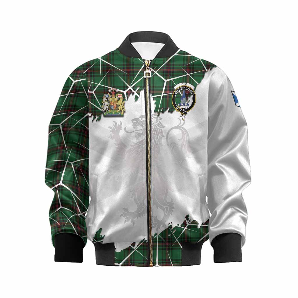 Ged Tartan Kid Bomber Jacket with Family Crest and Lion Rampant Grunge Style