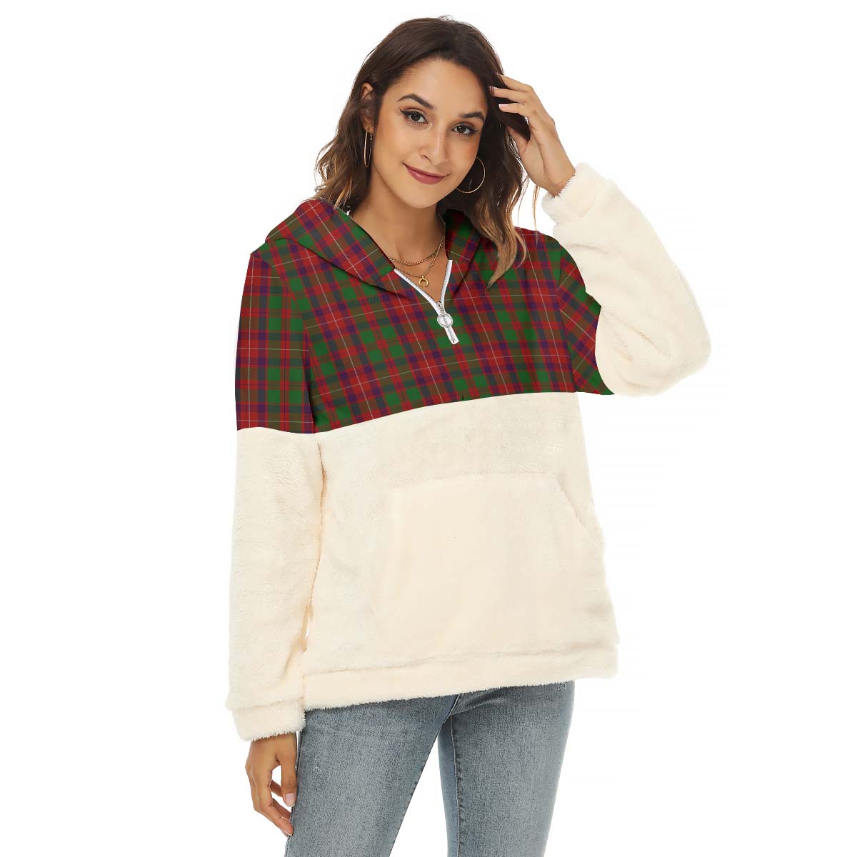Geddes Tartan Half Style Women's Borg Fleece Hoodie with Half Zip Female - Tartan Vibes Clothing