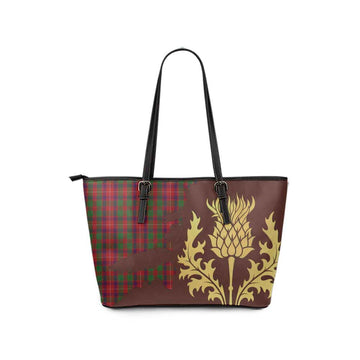Tartan Vibes Clothing Geddes Tartan Leather Tote Bag Gold Thistle Style