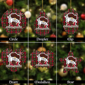 Geddes Tartan Christmas Ornaments with Scottish Gnome Playing Bagpipes