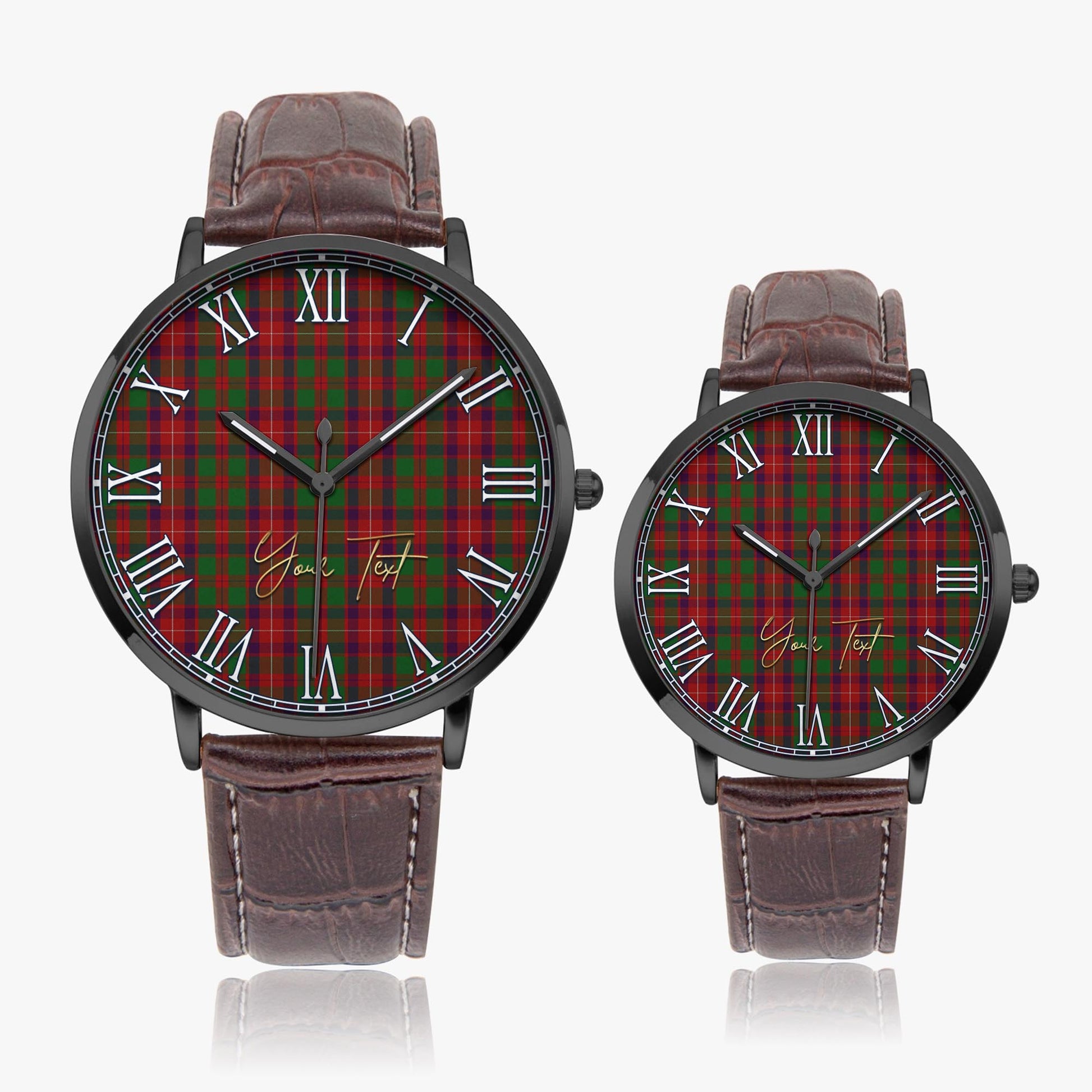 Geddes Tartan Personalized Your Text Leather Trap Quartz Watch Ultra Thin Black Case With Brown Leather Strap - Tartanvibesclothing