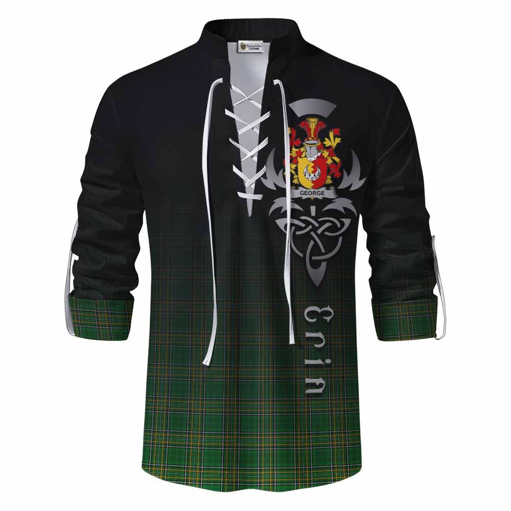 Tartan Vibes Clothing George Irish Clan Ghillie Kilt Shirt with Coat of Arms Erin Go Bragh Celtic Inspired