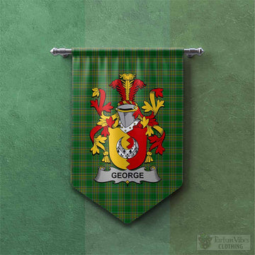 George Irish Clan Tartan Gonfalon, Tartan Banner with Coat of Arms