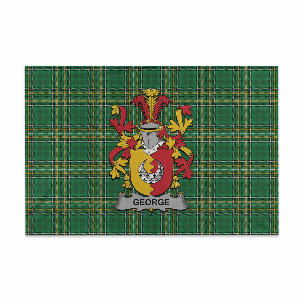 Tartan Vibes Clothing George Irish Clan Tartan House Flag with Coat of Arms