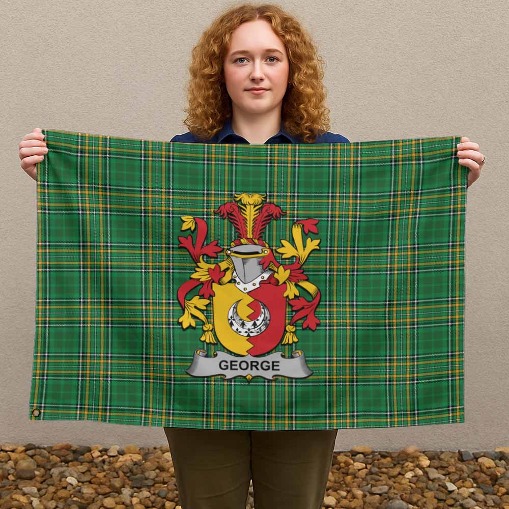 Tartan Vibes Clothing George Irish Clan Tartan House Flag with Coat of Arms