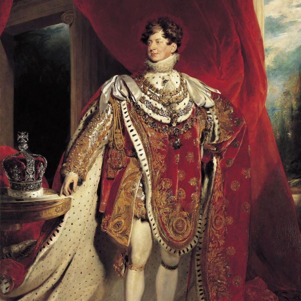 King George IV in royal coronation robes, 19th-century British monarch.