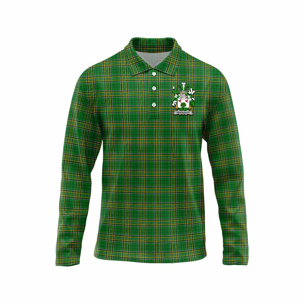 Geraghty Irish Clan Tartan Long Sleeve Polo Shirt with Coat of Arms Unisex - Tartan Vibes Clothing