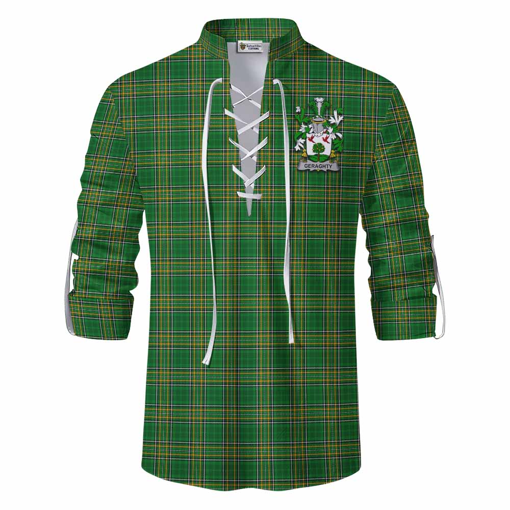 Tartan Vibes Clothing Geraghty Irish Clan Tartan Ghillie Kilt Shirt with Coat of Arms