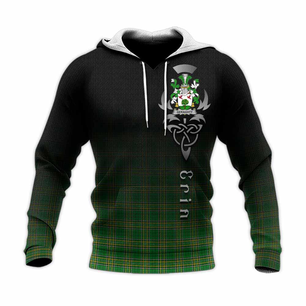 Tartan Vibes Clothing Geraghty Irish Clan Knitted Hoodie with Coat of Arms Erin Go Bragh Celtic Inspired