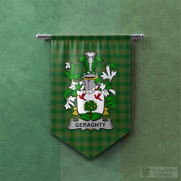 Geraghty Irish Clan Tartan Gonfalon, Tartan Banner with Coat of Arms