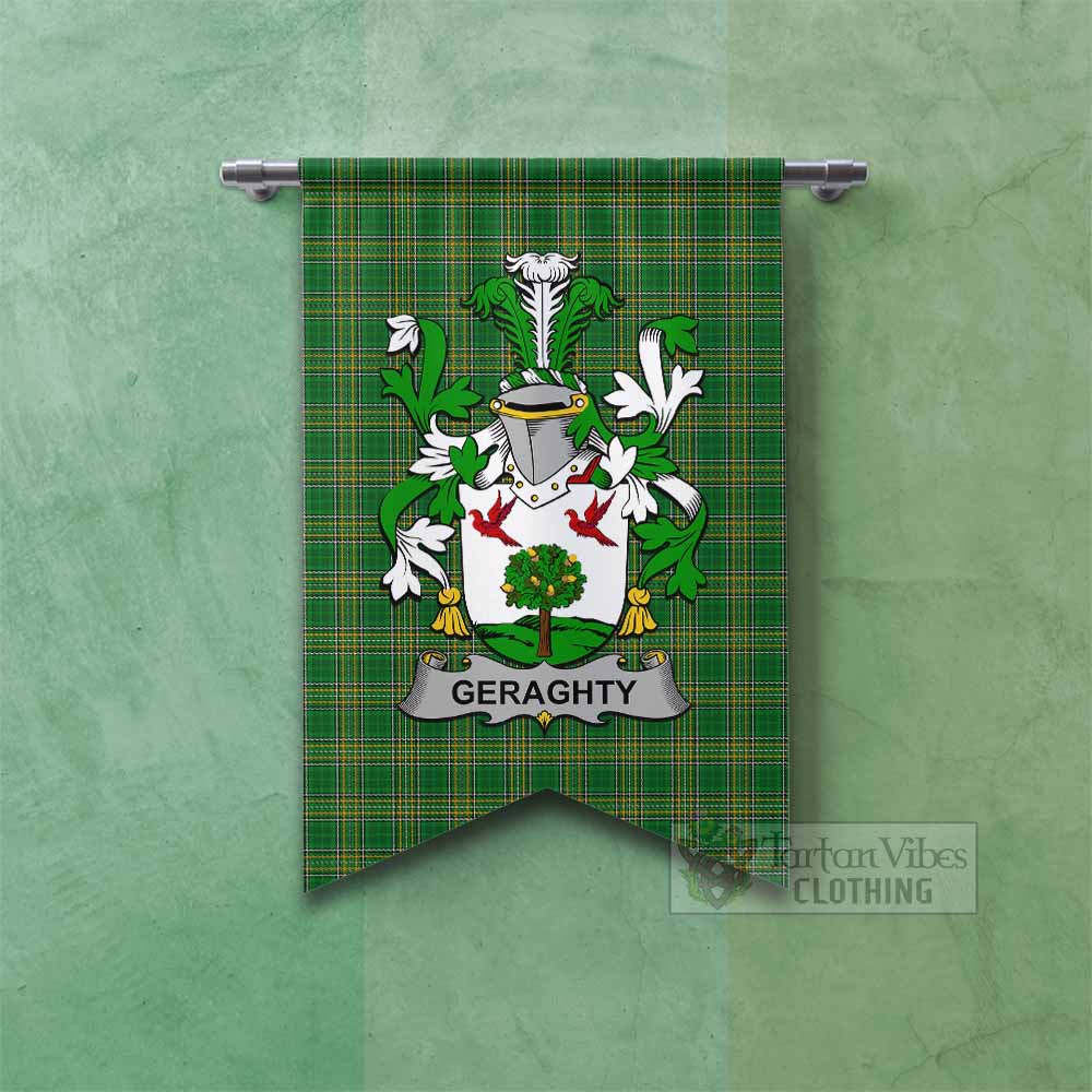 Geraghty Irish Clan Tartan Gonfalon, Tartan Banner with Coat of Arms Fishtail - Tartan Vibes Clothing
