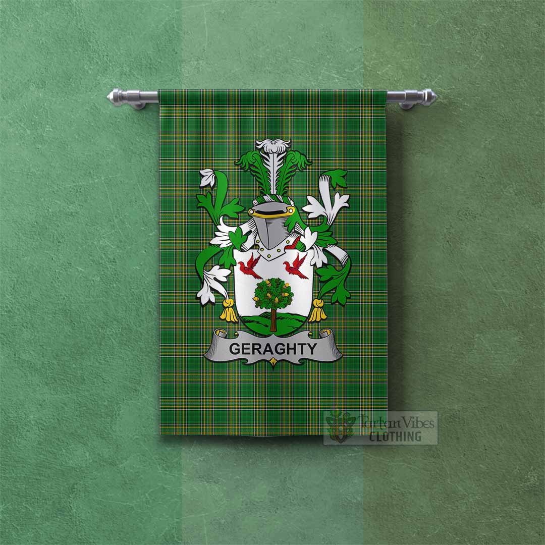 Geraghty Irish Clan Tartan Gonfalon, Tartan Banner with Coat of Arms Rectangle - Tartan Vibes Clothing