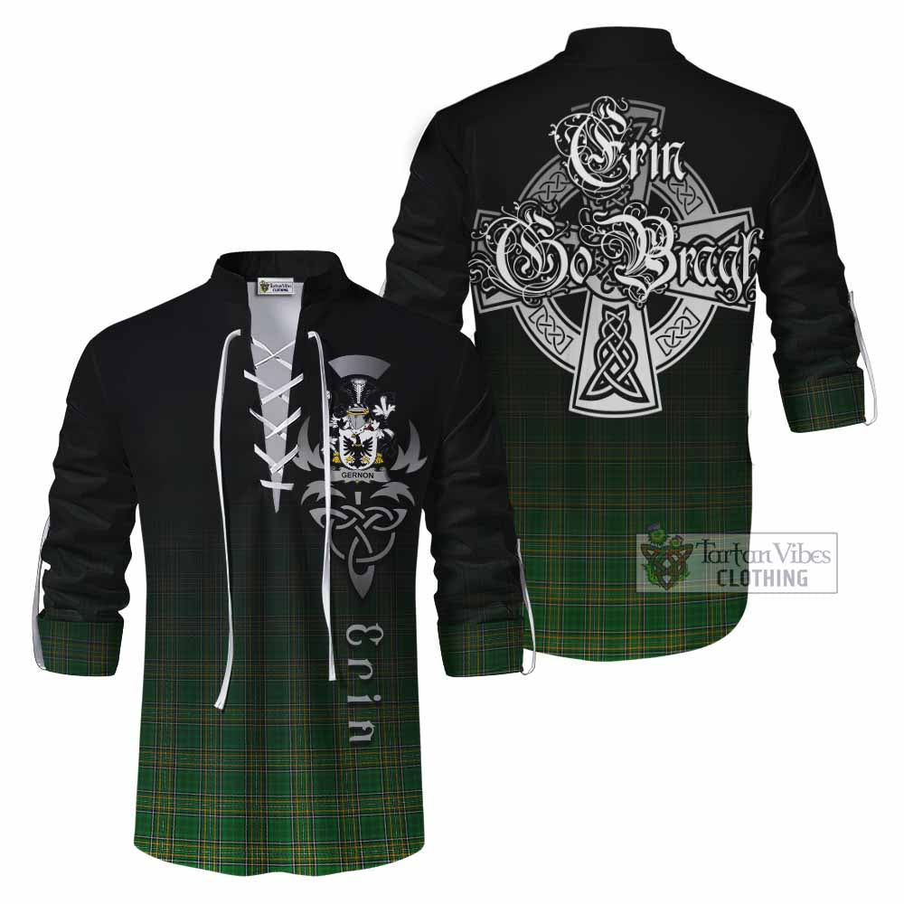 Tartan Vibes Clothing Gernon Irish Clan Ghillie Kilt Shirt with Coat of Arms Erin Go Bragh Celtic Inspired