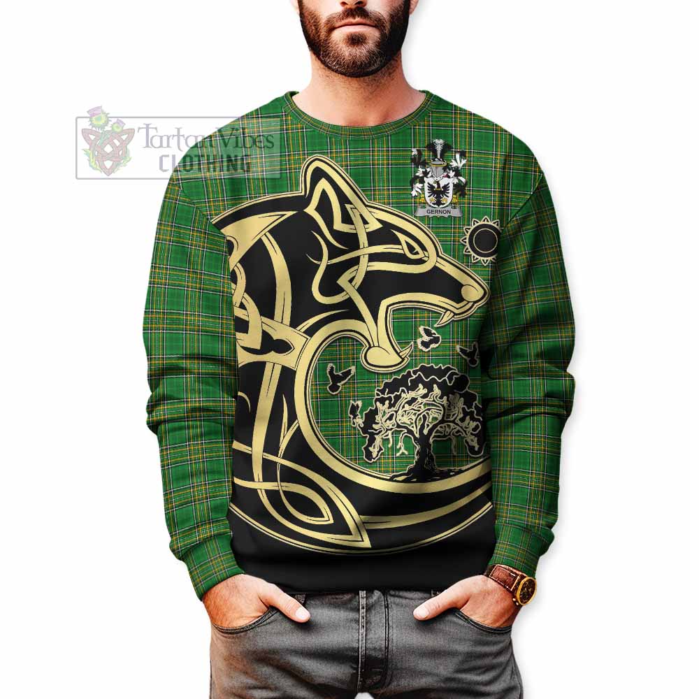 Tartan Vibes Clothing Gernon Irish Tartan Sweatshirt with Coat of Arms Celtic Wolf Style