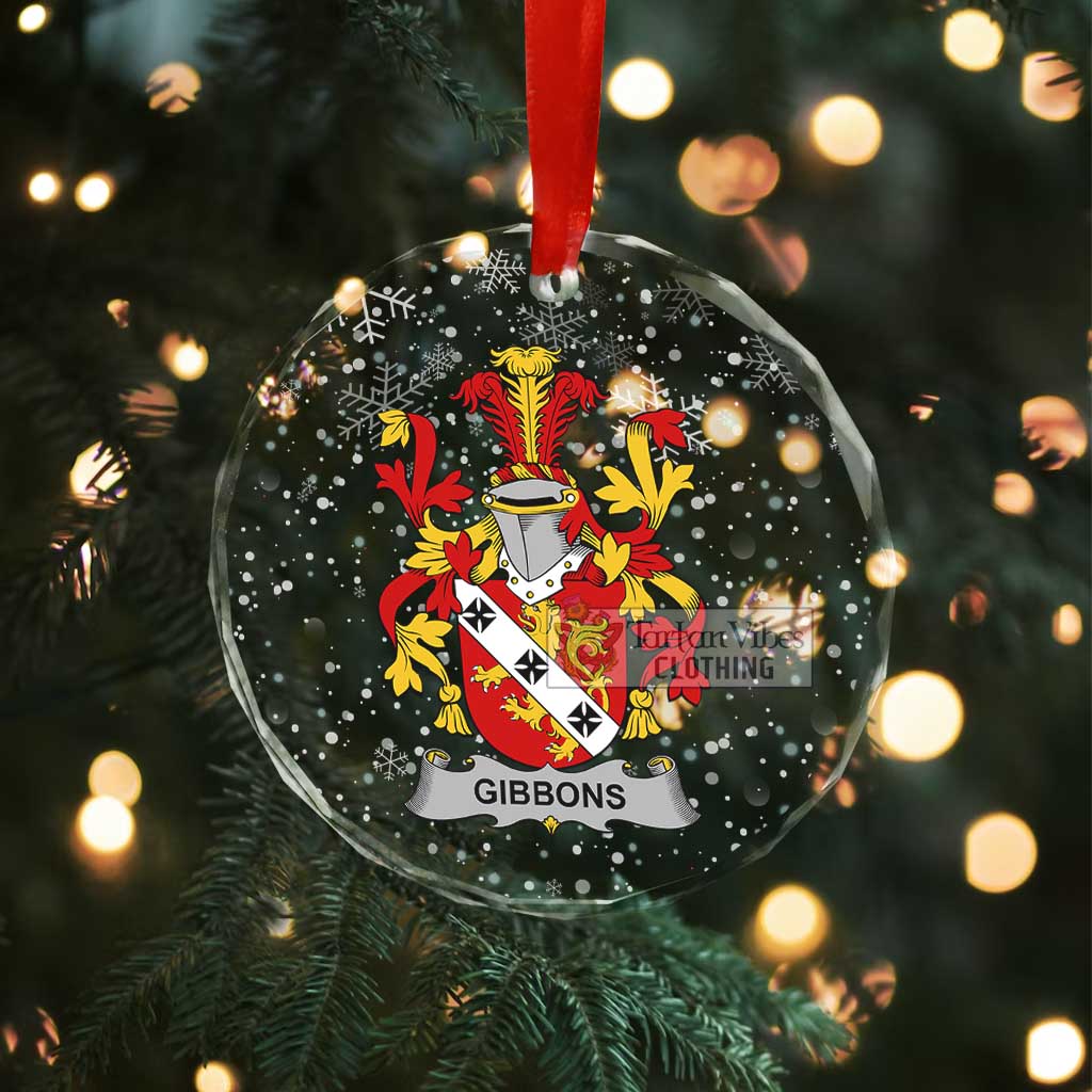 Tartan Vibes Clothing Gibbons Irish Clan Christmas Glass Ornament with Coat of Arms