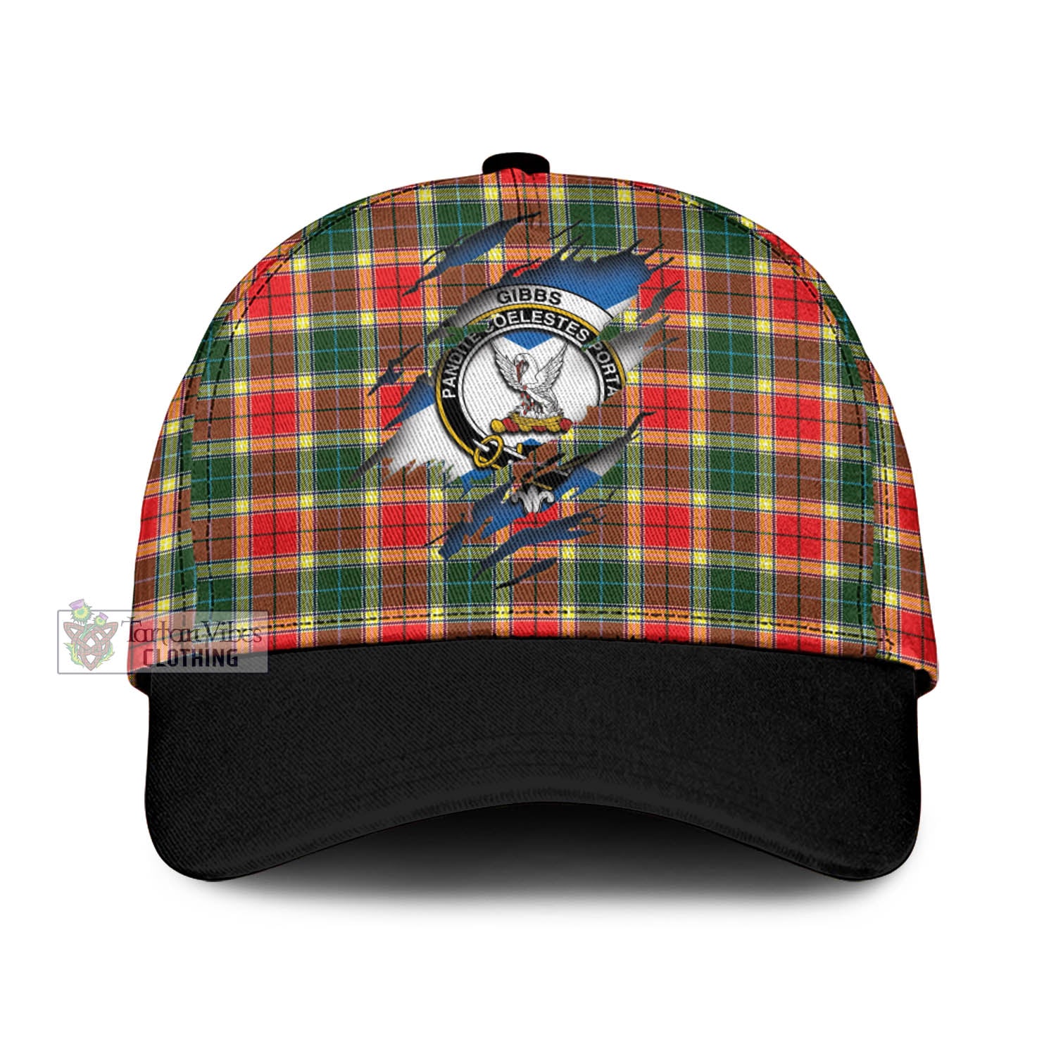Tartan Vibes Clothing Gibbs Tartan Classic Cap with Family Crest In Me Style