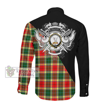 Gibbs Tartan Long Sleeve Button Shirt with Family Crest and Military Logo Style Men's Shirt - Tartanvibesclothing Shop