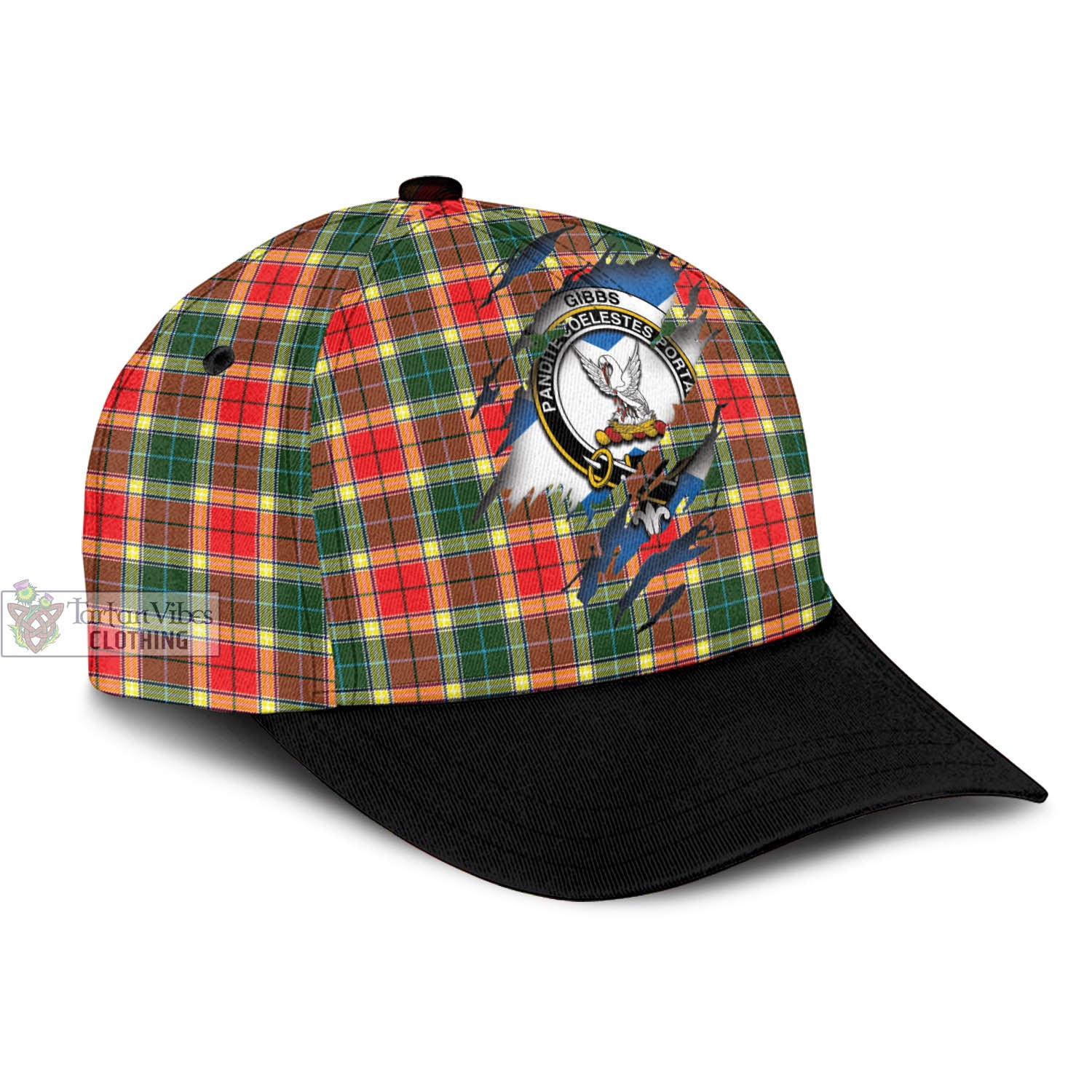 Tartan Vibes Clothing Gibbs Tartan Classic Cap with Family Crest In Me Style