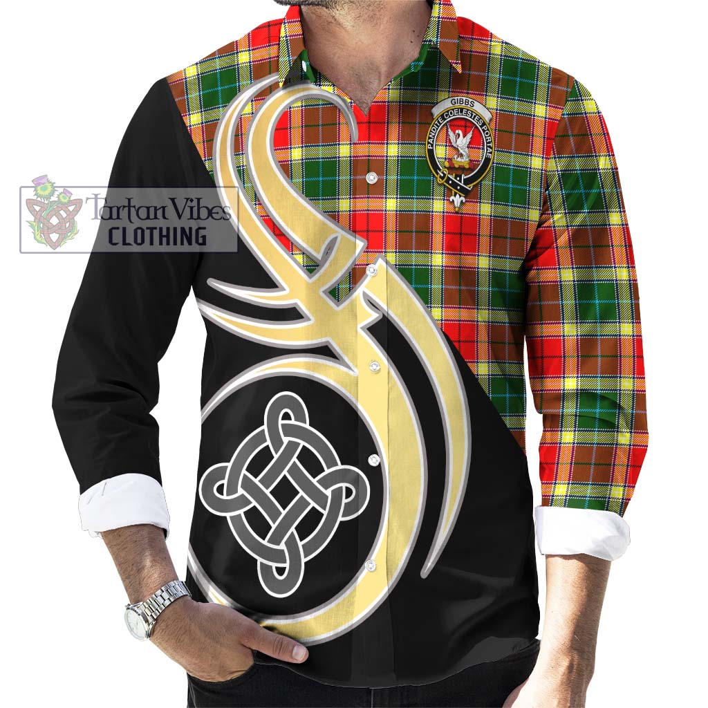 Gibbs Tartan Long Sleeve Button Shirt with Family Crest and Celtic Symbol Style - Tartan Vibes Clothing