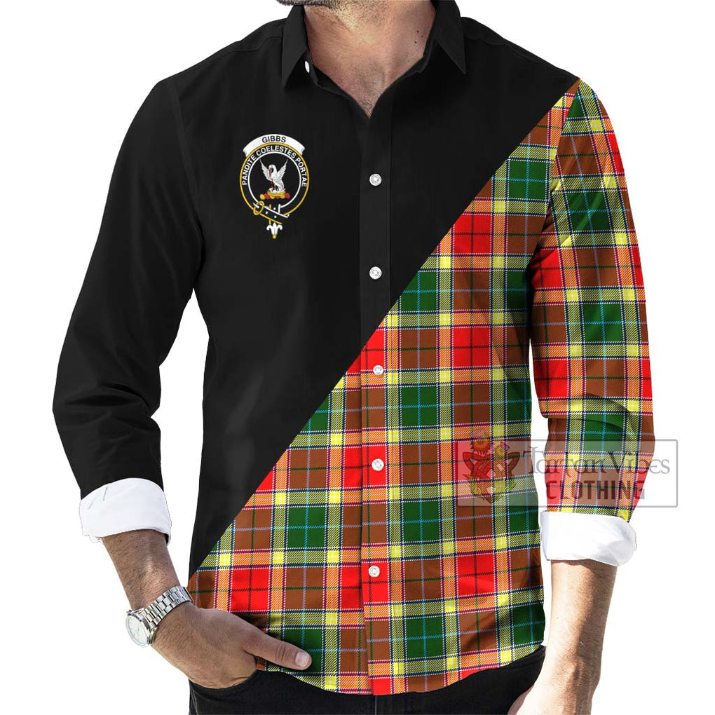 Gibbs Tartan Long Sleeve Button Shirt with Family Crest and Military Logo Style - Tartanvibesclothing Shop