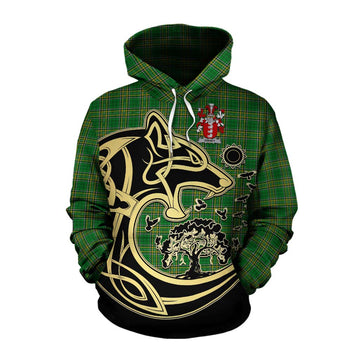 Tartan Vibes Clothing Gibney Irish Tartan Cotton Hoodie with Coat of Arms Celtic Wolf Style