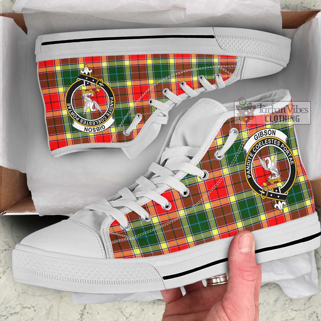 Gibson (Gibbs or Gibsone) Tartan High Top Shoes with Family Crest Kid High Top - White Sole - Tartan Vibes Clothing