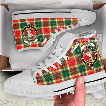 Gibson (Gibbs or Gibsone) Tartan High Top Shoes with Family Crest Kid High Top - White Sole - Tartan Vibes Clothing