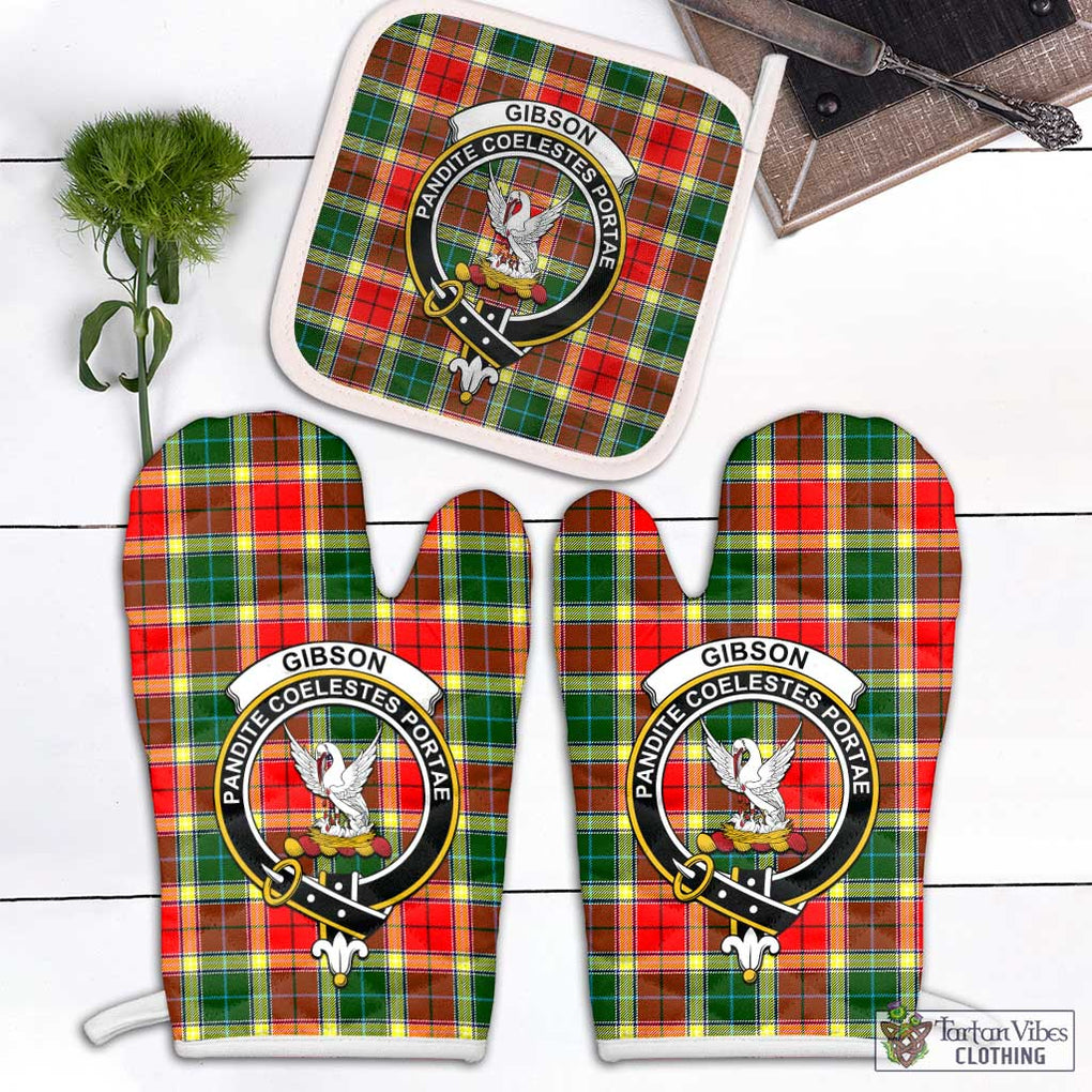 Gibson (Gibbs or Gibsone) Tartan Combo Oven Mitt & Pot-Holder with Family Crest Combo 2 Oven Mitt & 1 Pot-Holder Black - Tartan Vibes Clothing