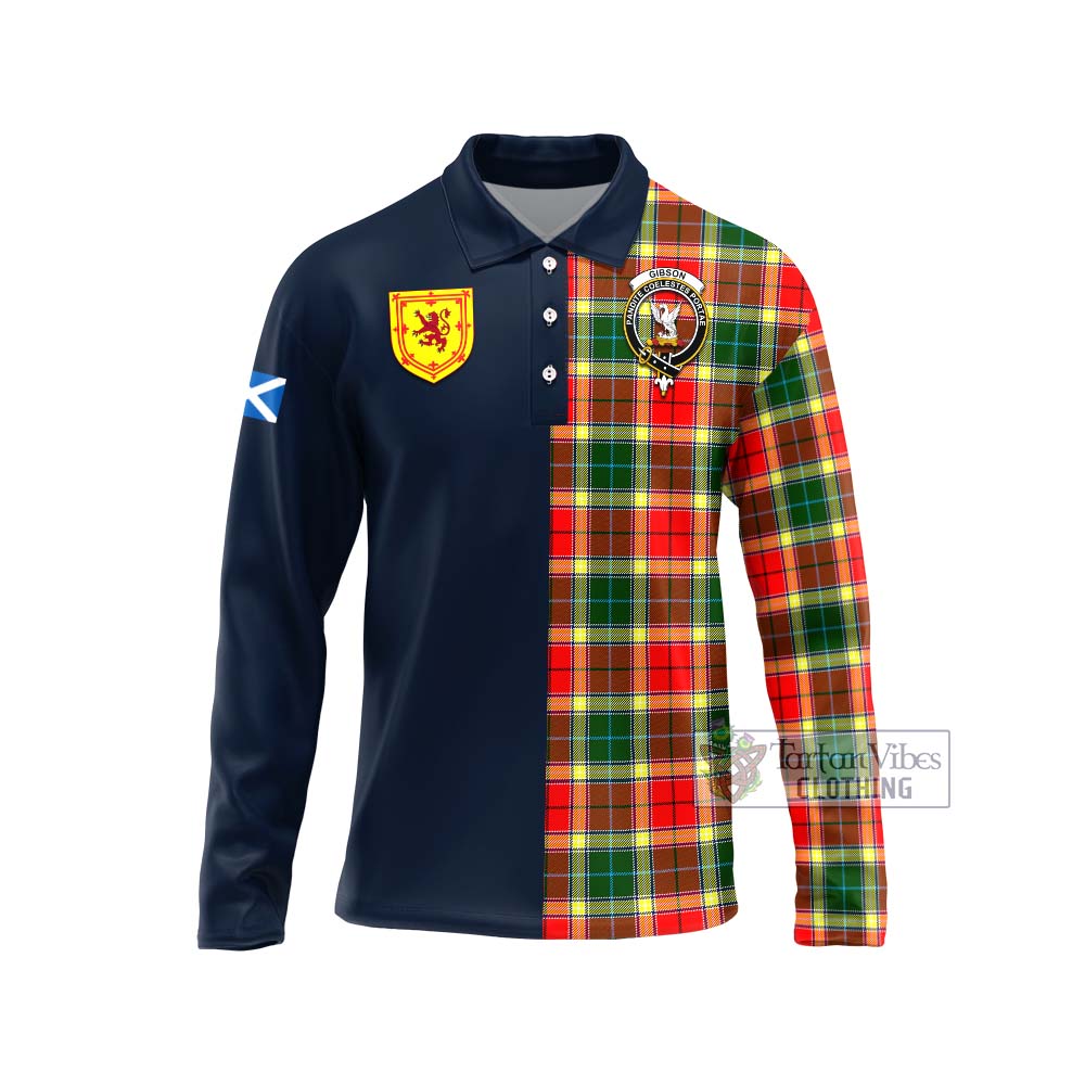 Gibson (Gibbs or Gibsone) Tartan Long Sleeve Polo Shirt Alba with Scottish Lion Royal Arm Half Style Unisex - Tartan Vibes Clothing