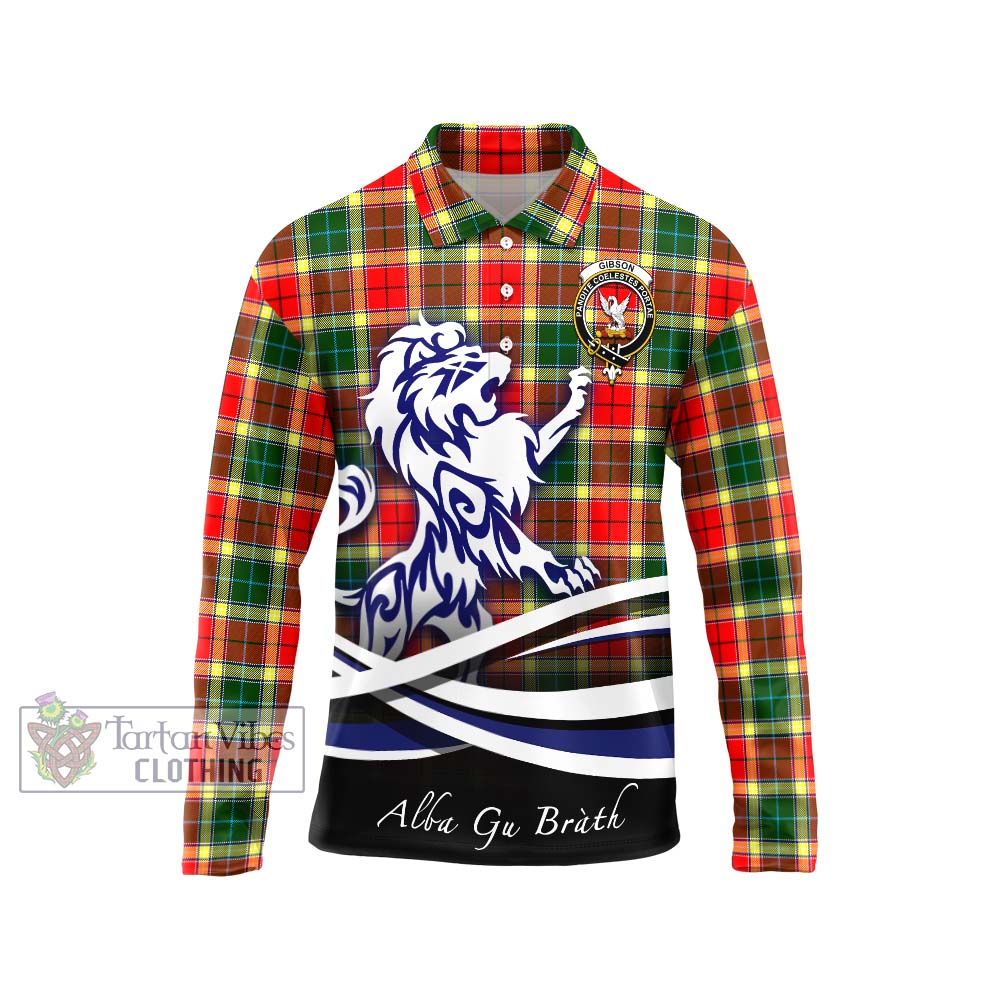 Gibson (Gibbs or Gibsone) Tartan Long Sleeve Polo Shirt with Alba Gu Brath Regal Lion Emblem Unisex - Tartan Vibes Clothing