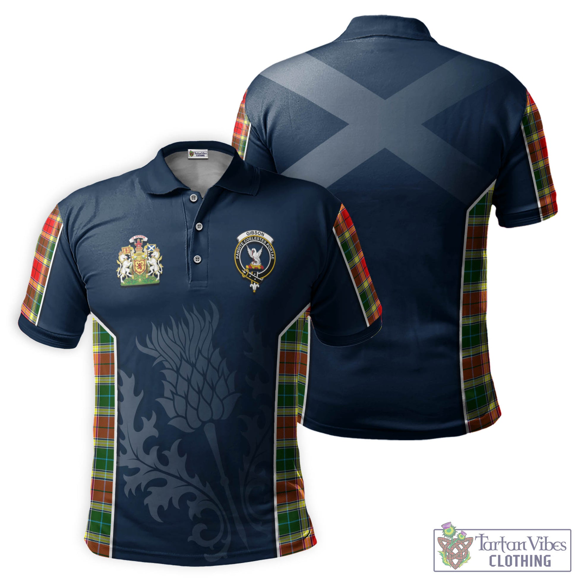 Gibson (Gibbs or Gibsone) Tartan Men's Polo Shirt with Family Crest and Scottish Thistle Vibes Sport Style Kid - Tartan Vibes Clothing