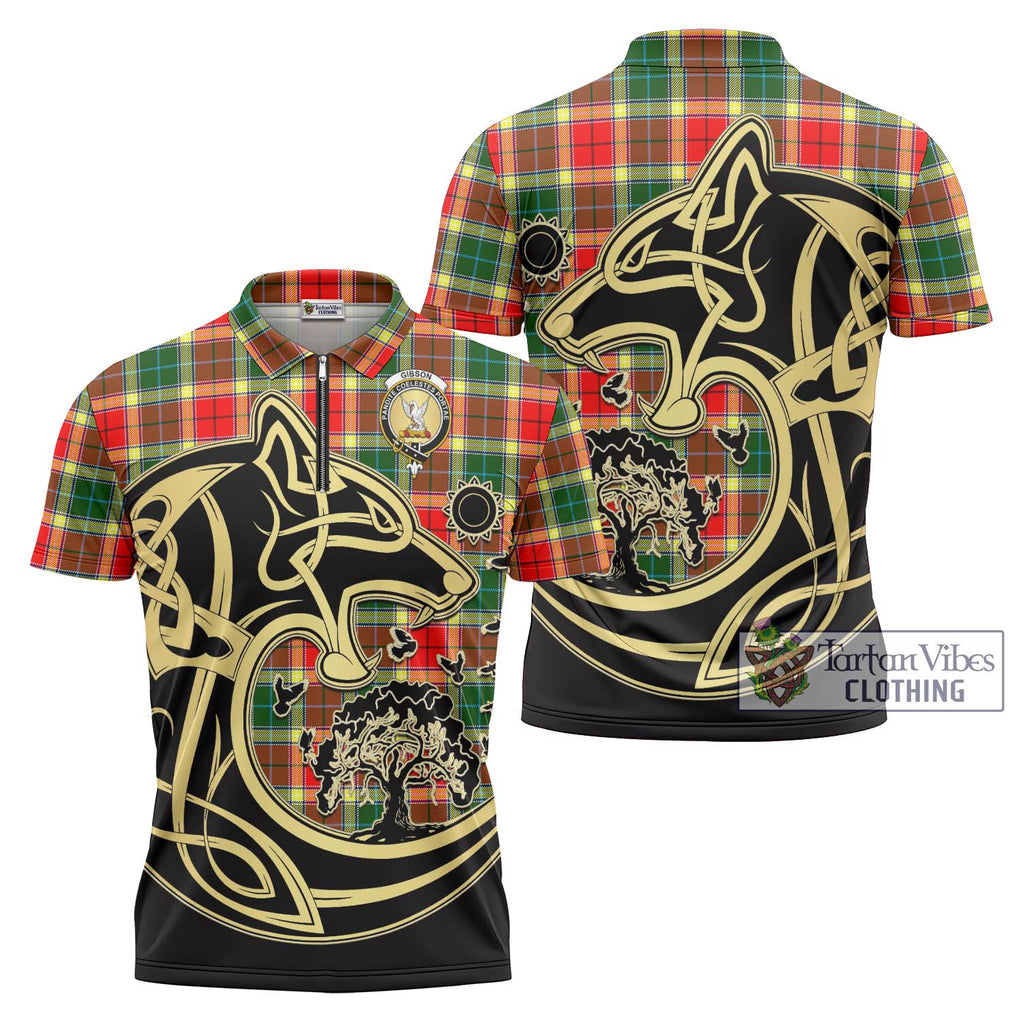 Gibson (Gibbs or Gibsone) Tartan Zipper Polo Shirt with Family Crest Celtic Wolf Style Unisex - Tartan Vibes Clothing