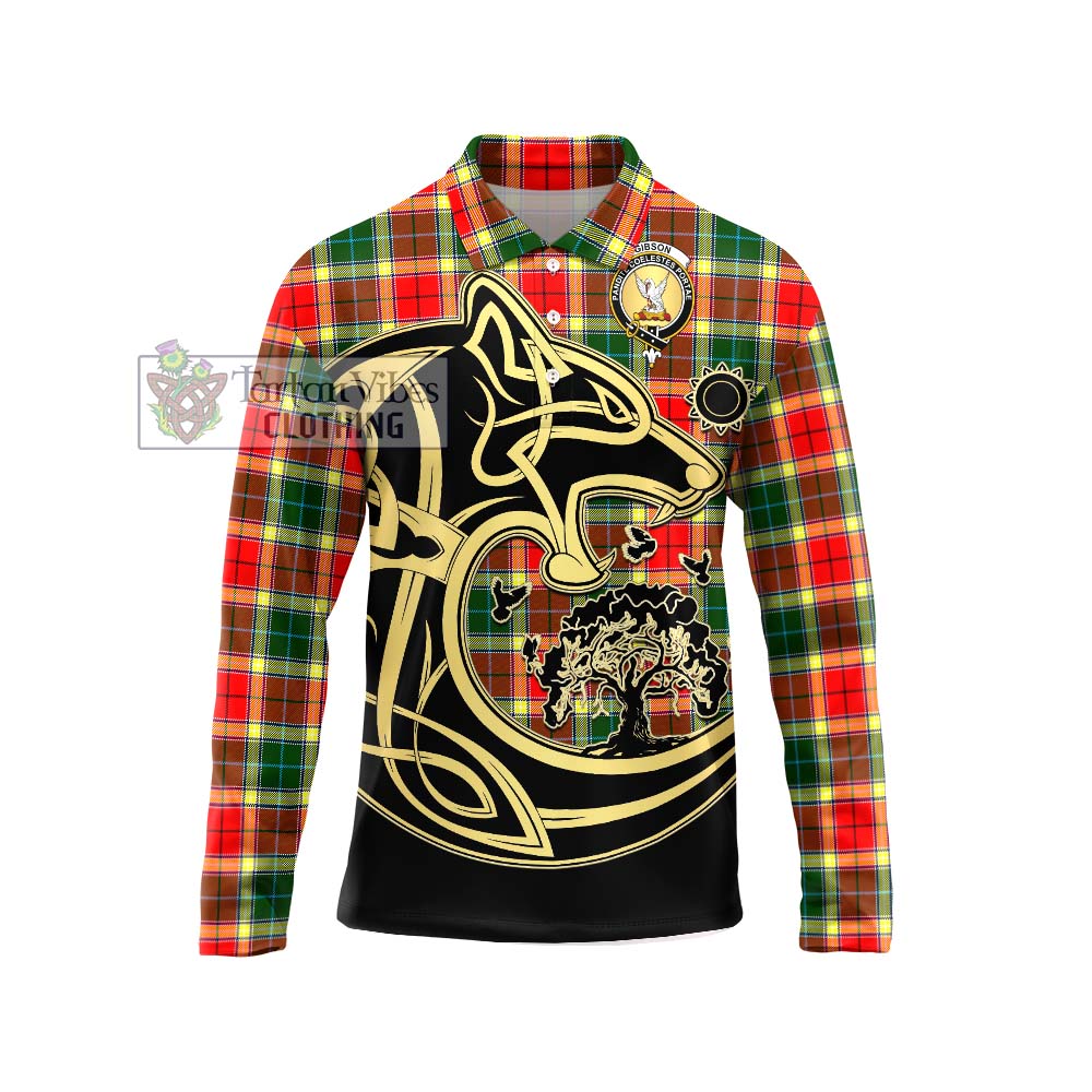 Gibson (Gibbs or Gibsone) Tartan Long Sleeve Polo Shirt with Family Crest Celtic Wolf Style Unisex - Tartan Vibes Clothing