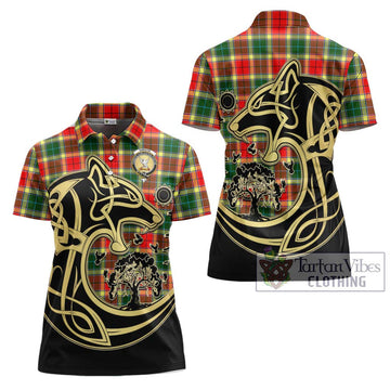 Gibson (Gibbs or Gibsone) Tartan Women's Polo Shirt with Family Crest Celtic Wolf Style Women - Tartan Vibes Clothing