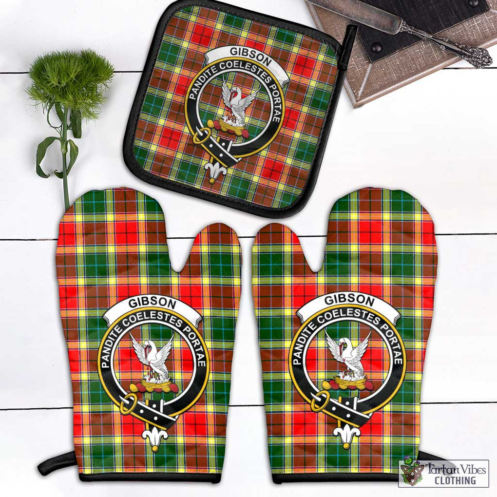 Gibson (Gibbs or Gibsone) Tartan Combo Oven Mitt & Pot-Holder with Family Crest - Tartan Vibes Clothing