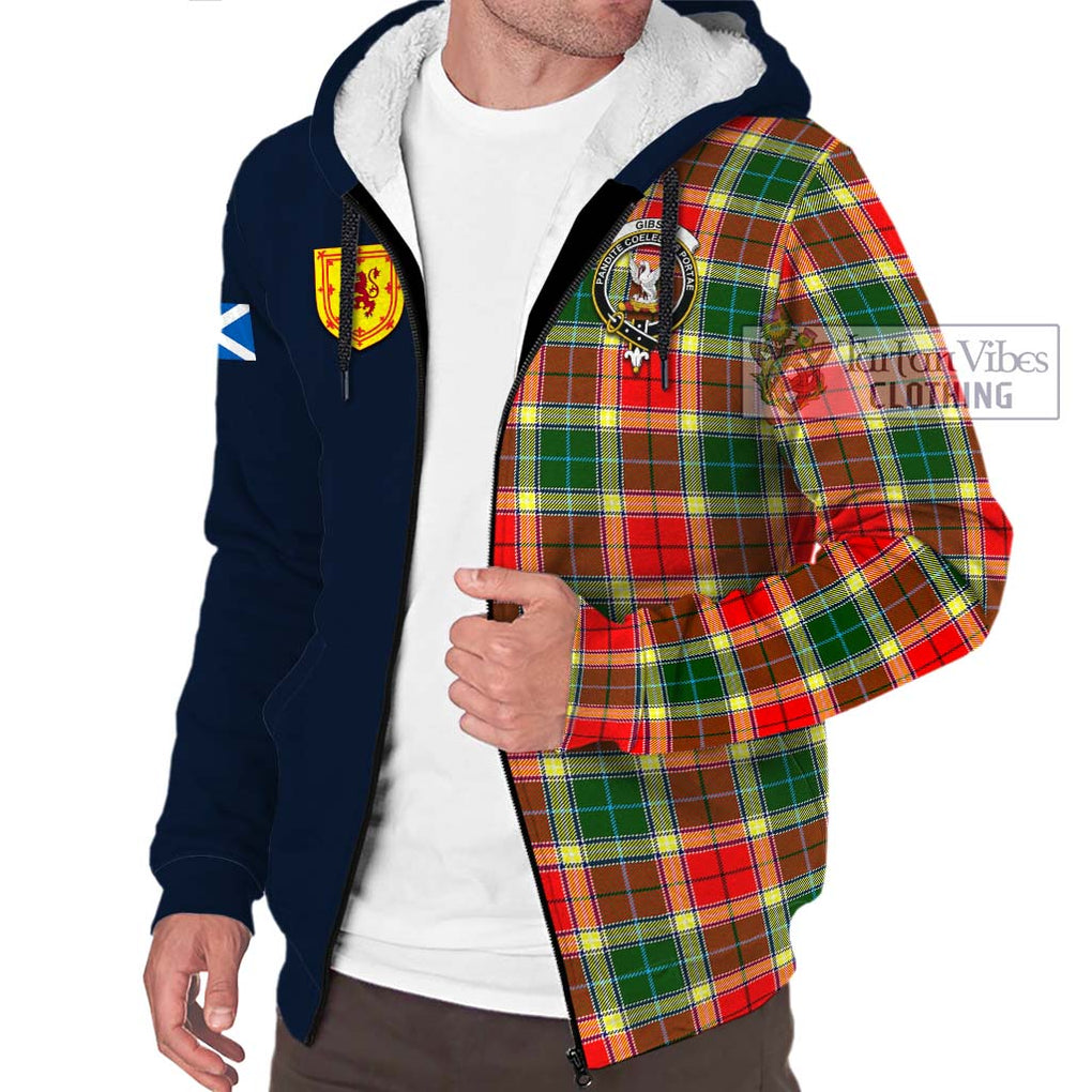 Gibson (Gibbs or Gibsone) Tartan Sherpa Hoodie Alba with Scottish Lion Royal Arm Half Style - Tartan Vibes Clothing