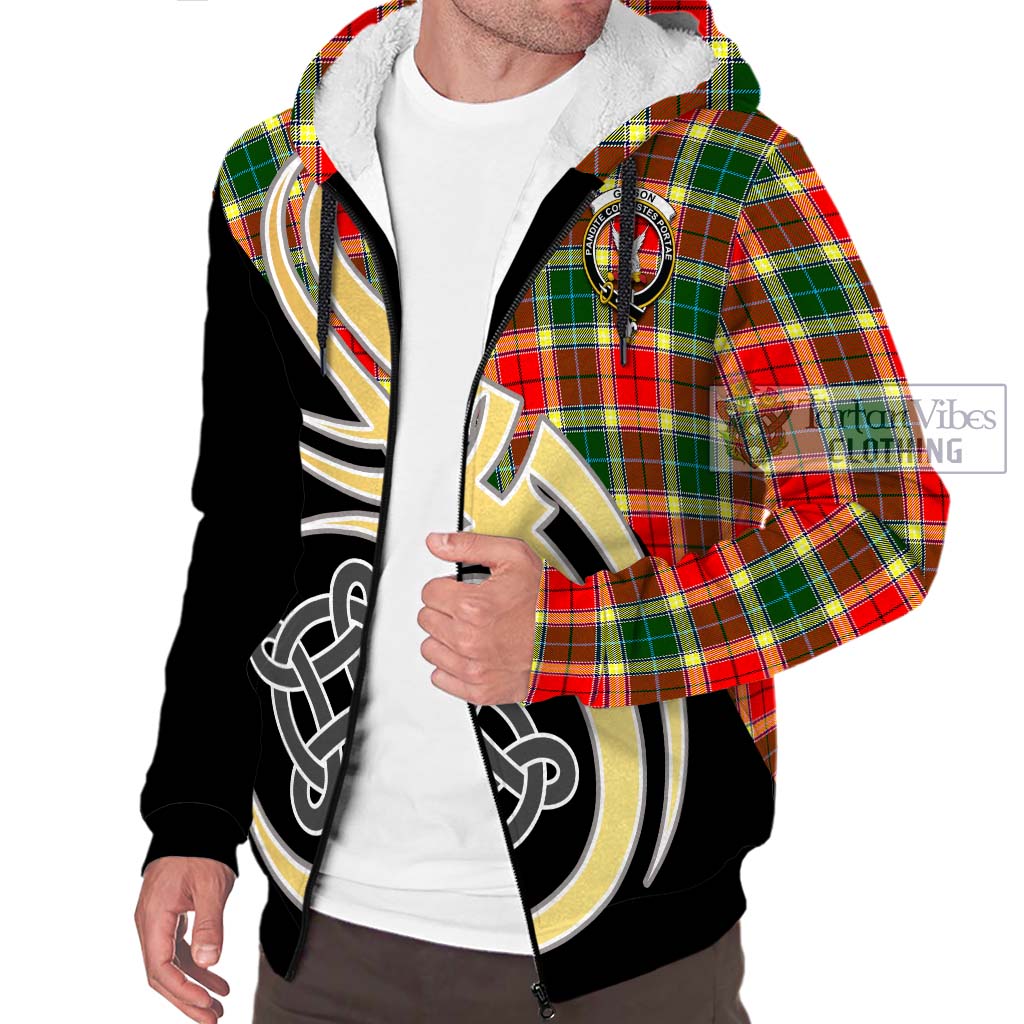 Gibson (Gibbs or Gibsone) Tartan Sherpa Hoodie with Family Crest and Celtic Symbol Style - Tartan Vibes Clothing