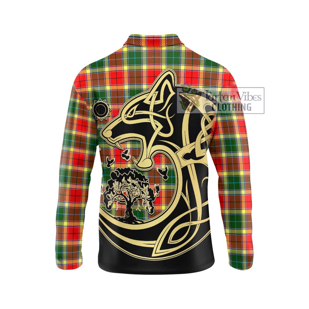 Gibson (Gibbs or Gibsone) Tartan Long Sleeve Polo Shirt with Family Crest Celtic Wolf Style - Tartan Vibes Clothing
