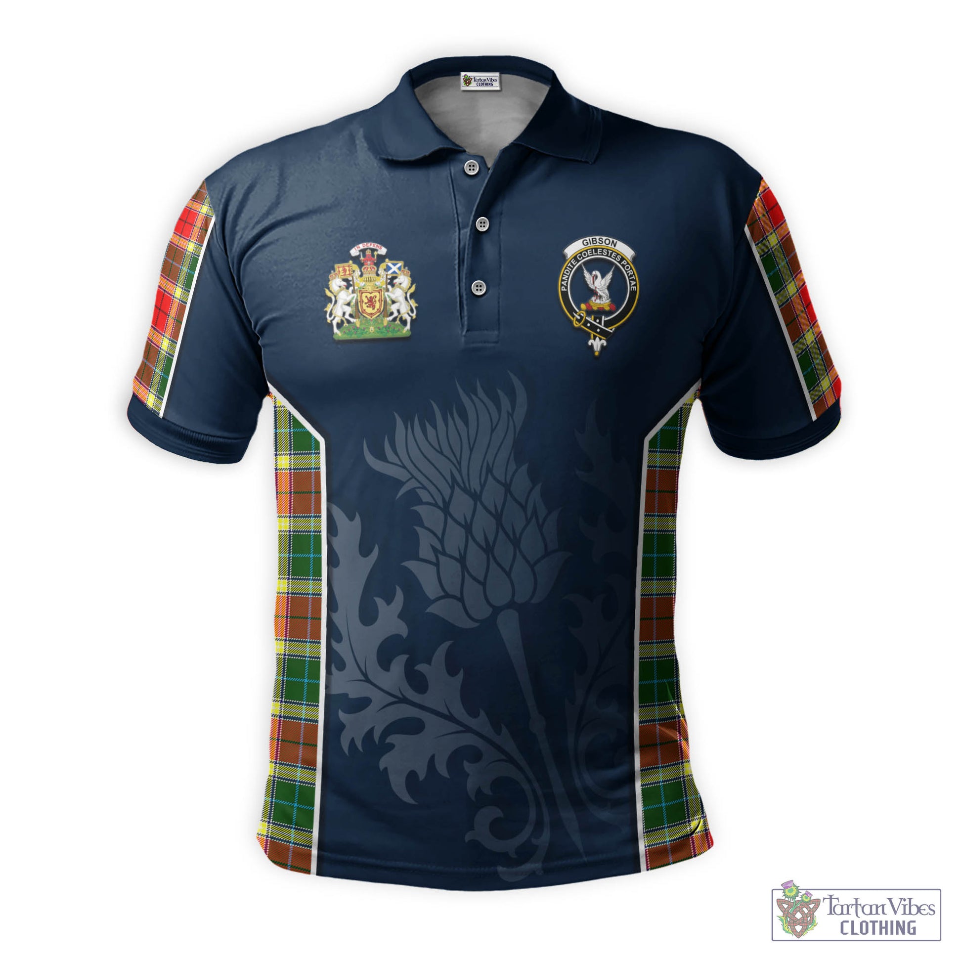 Gibson (Gibbs or Gibsone) Tartan Men's Polo Shirt with Family Crest and Scottish Thistle Vibes Sport Style - Tartan Vibes Clothing