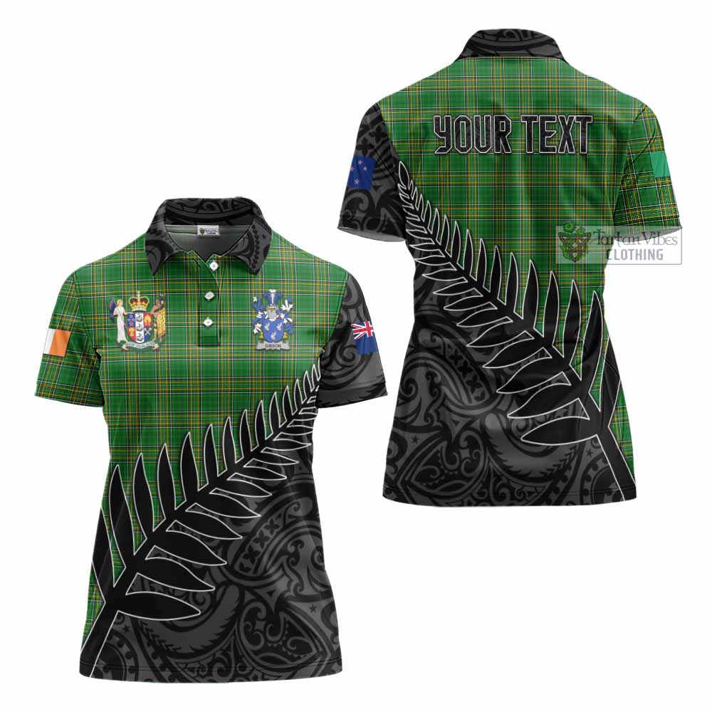 Tartan Vibes Clothing Gibson Irish Clan Tartan Women's Polo Shirt with Coat of Arms New Zealand Silver Fern Half Style