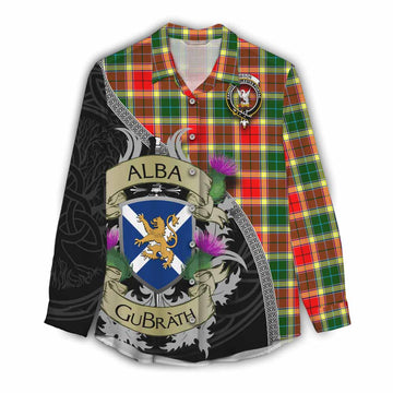 Tartan Vibes Clothing Gibson (Gibbs or Gibsone) Tartan Family Crest Women's Casual Shirt Lion Rampant Royal Thistle Shield Celtic Inspired