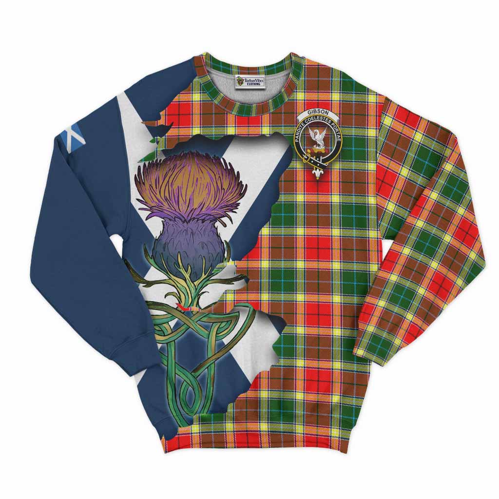 Tartan Vibes Clothing Gibson (Gibbs or Gibsone) Tartan Family Crest Sweatshirt Scottish Thistle Celtic Inspired