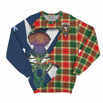 Tartan Vibes Clothing Gibson (Gibbs or Gibsone) Tartan Family Crest Sweatshirt Scottish Thistle Celtic Inspired