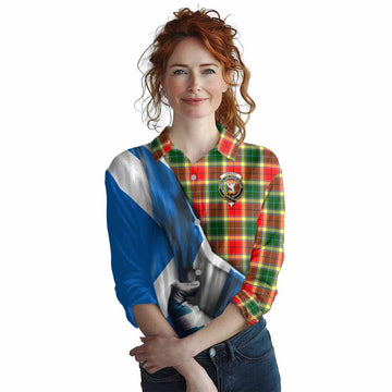 Tartan Vibes Clothing Gibson (Gibbs or Gibsone) Tartan Women's Casual Shirt with Family Crest Scotland Patriotic Style